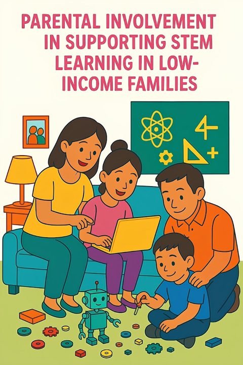 Illustrated cover: a family doing STEM activities together