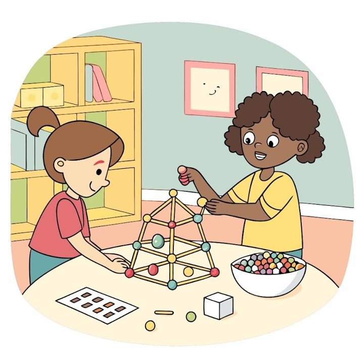 Illustrated cover: two children building a structure together