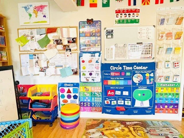 A circle time center in a childcare classroom