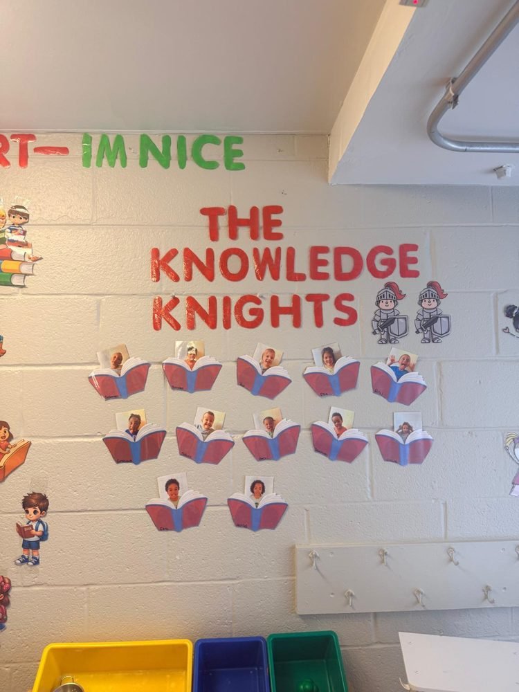 The Knowledge Knights wall display at EduCastle