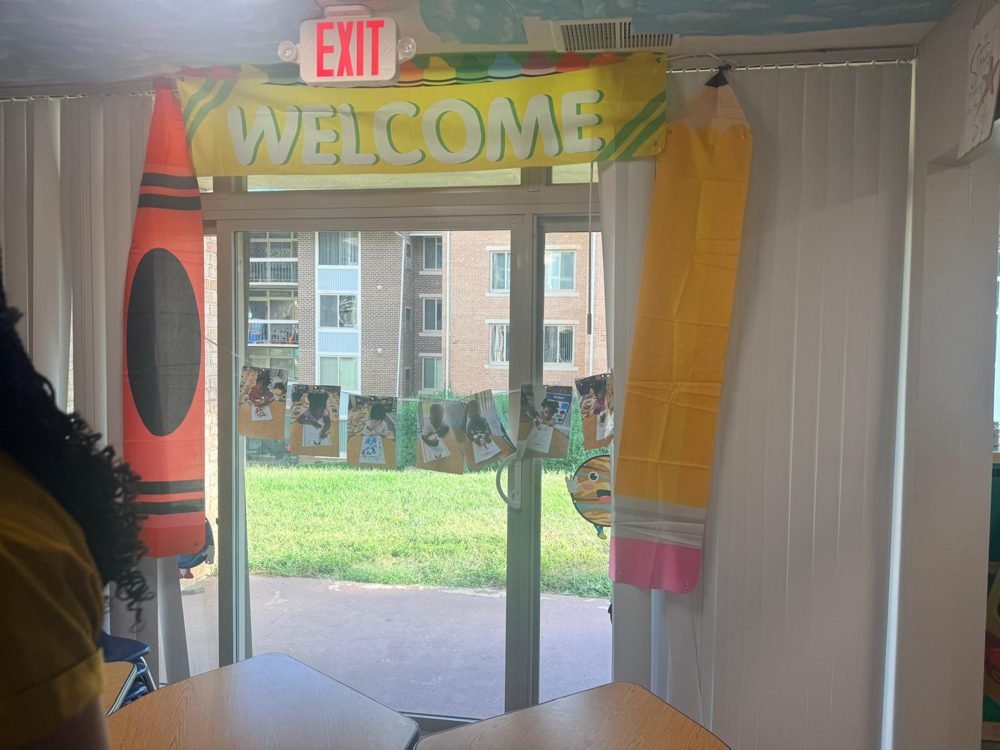 The crayon-framed welcome door at EduCastle